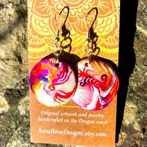 Abstract dragon- polymer clay disc earrings